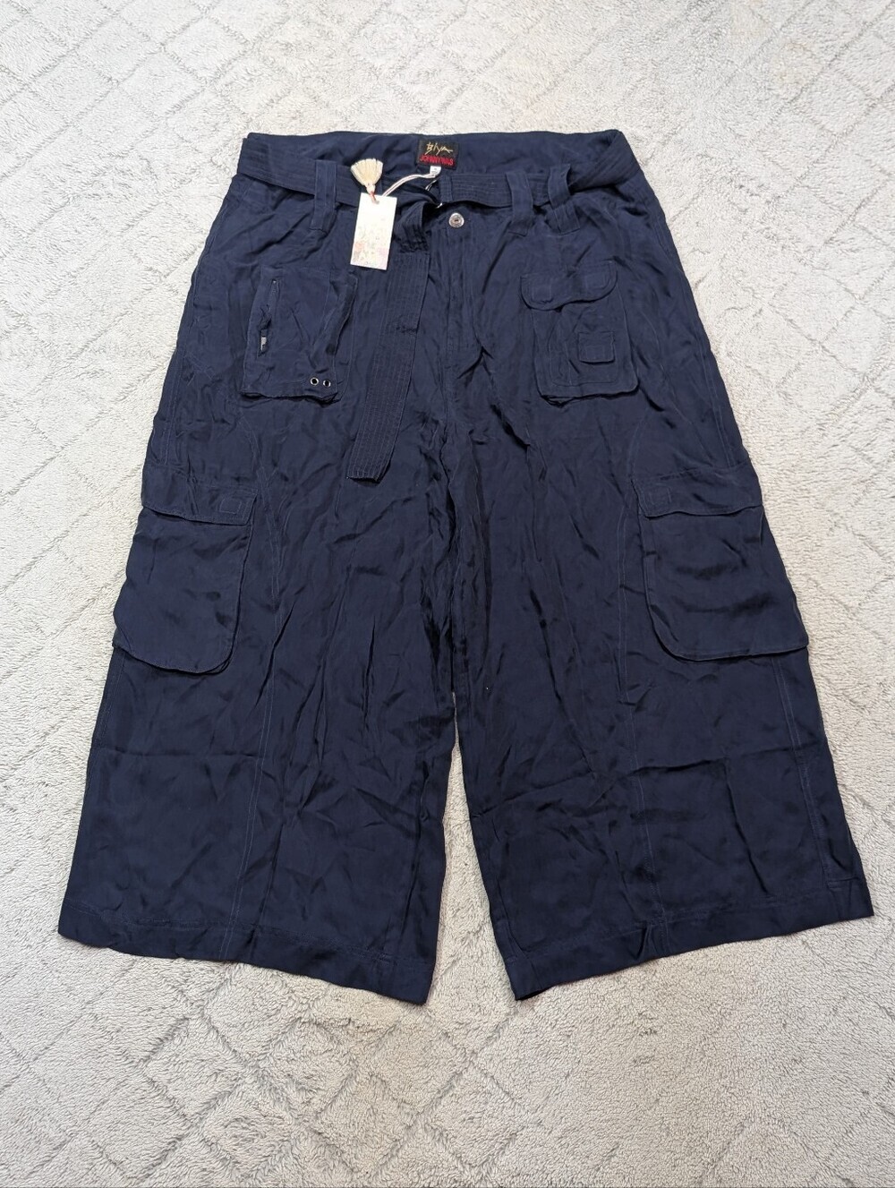 Johnny Was Biya Pants Womens 18 Blue Navy Hailey Wide Leg Cropped Cargo Utility
